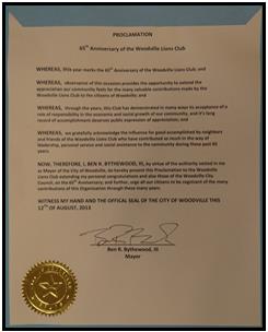65th Anniversary Proclamation by Woodville